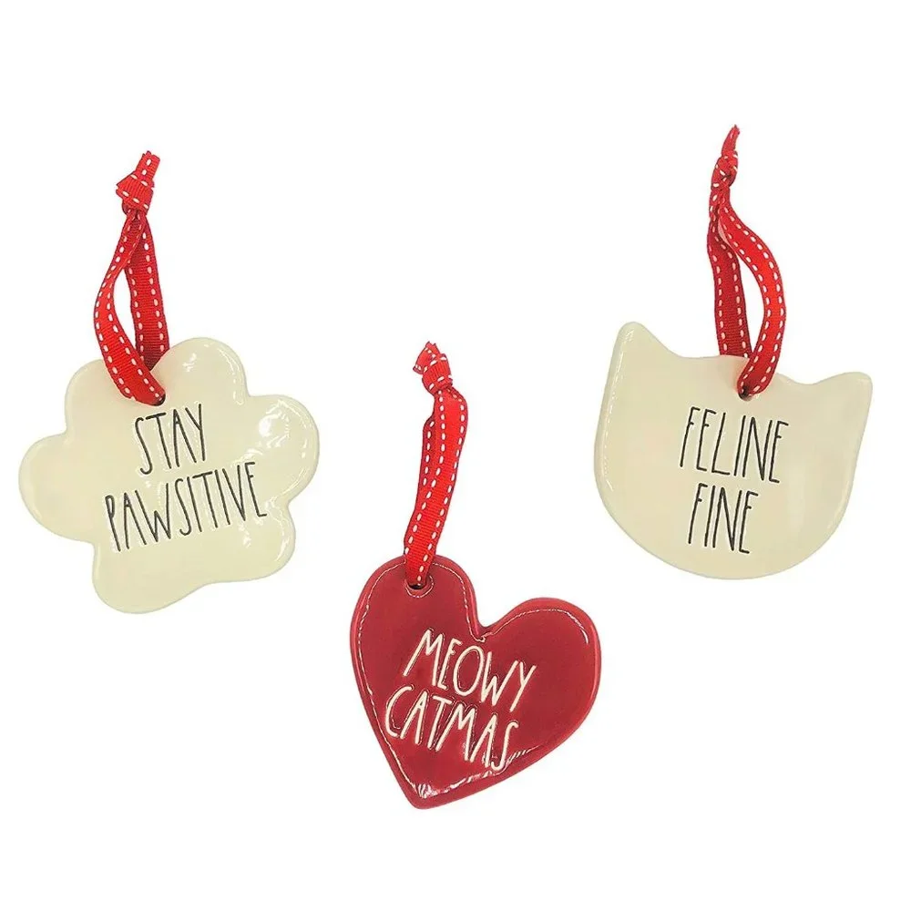 Rae Dunn Christmas Ornaments STAY PAWSITIVE, MEOWY CATMAS, FELINE FINE